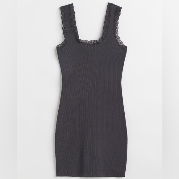 Lace-trimmed Ribbed Dress - Picture 2 of 6